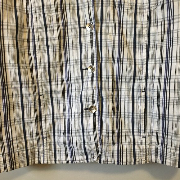 Plaid Seersucker White, Blue, Black and Metallic Silver Button Down Shirt - Picture 4 of 11